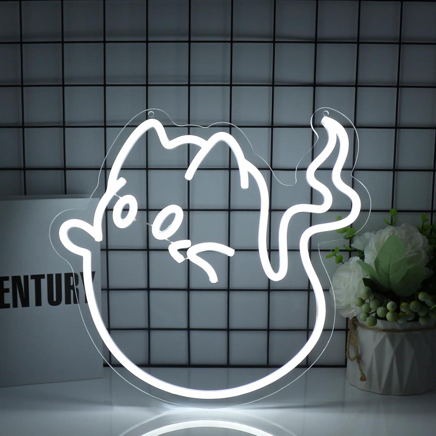 Home Bar Signs - Cat Ghost Neon Sign USB Powered