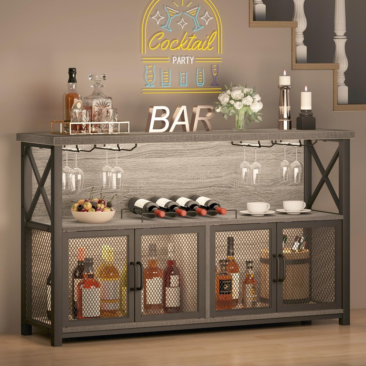 Home Bar And Cabinet - Liquor Home Bar Cabinet, Industrial Coffee
