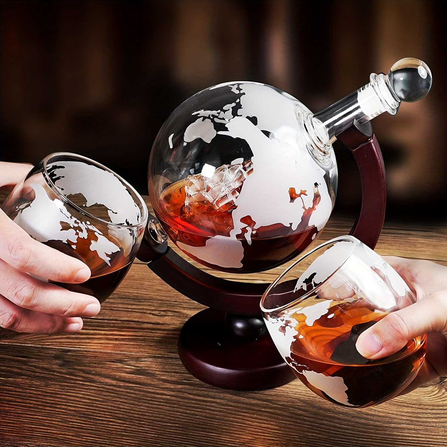 Decanter Globe Set - Creative Globe Decanter Set Exquisite Wood-Stand