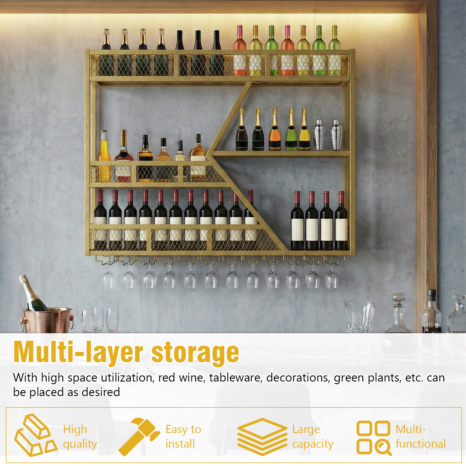 39in 3-Tiers Liquor Shelf Wall - Home Bar Shelves 评论和价格