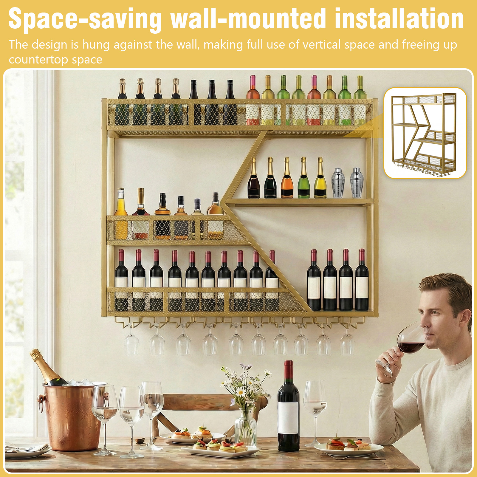 39in 3-Tiers Liquor Shelf Wall - Home Bar Shelves 评论和价格