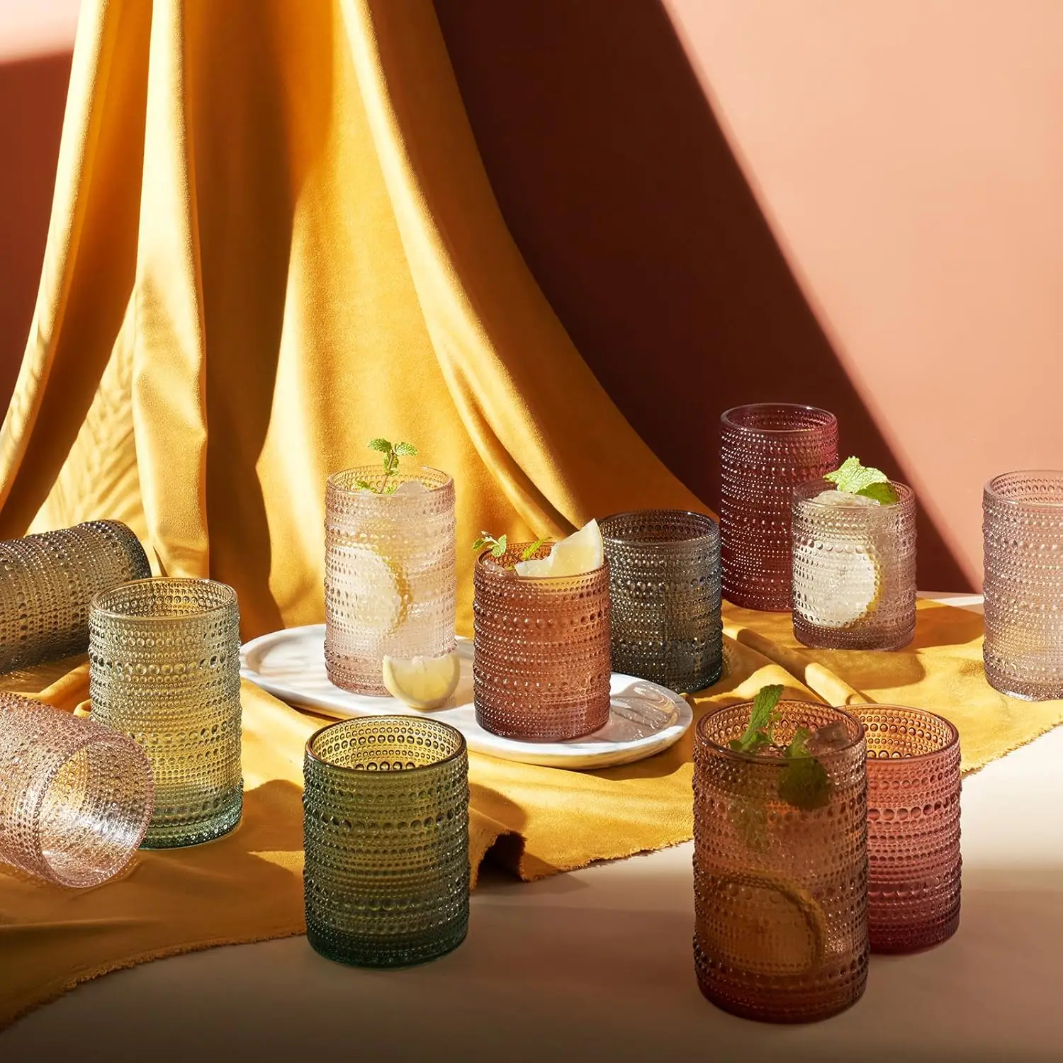Hobnail Beaded Highball Drinki - Highball Glass Set 评论和价格