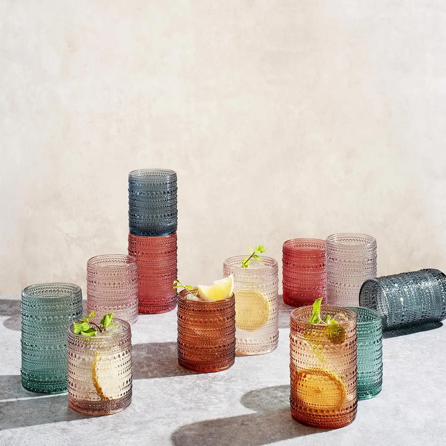 Hobnail Beaded Highball Drinki - Highball Glass Set 评论和价格