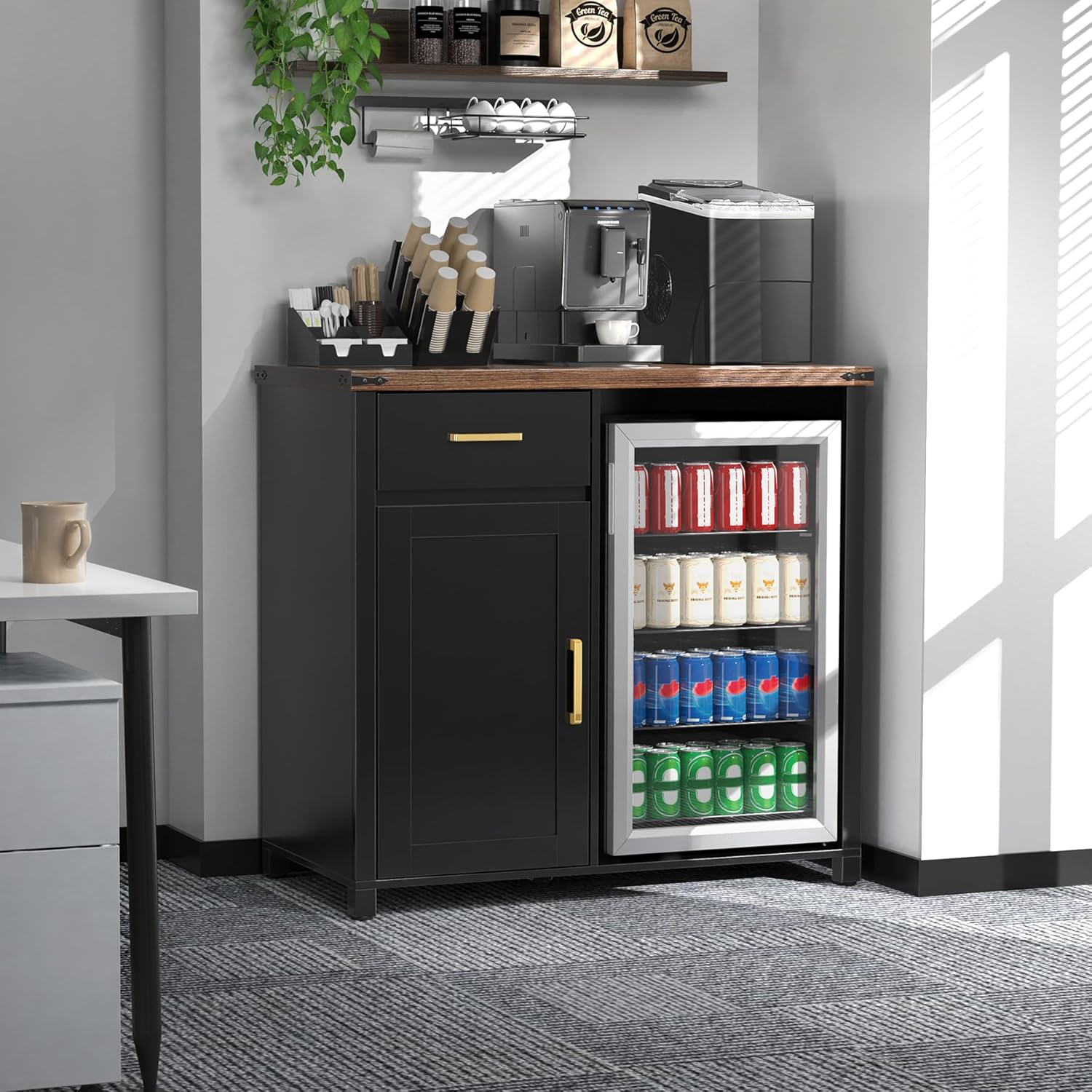 Coffee Bar Cabinet with Mini F - Home Bar And Fridge 评论和价格