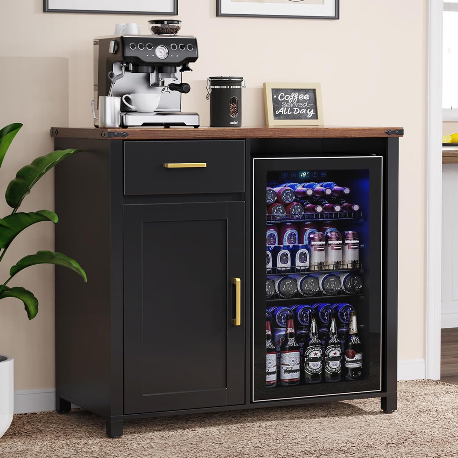 Coffee Bar Cabinet with Mini F - Home Bar And Fridge 评论和价格