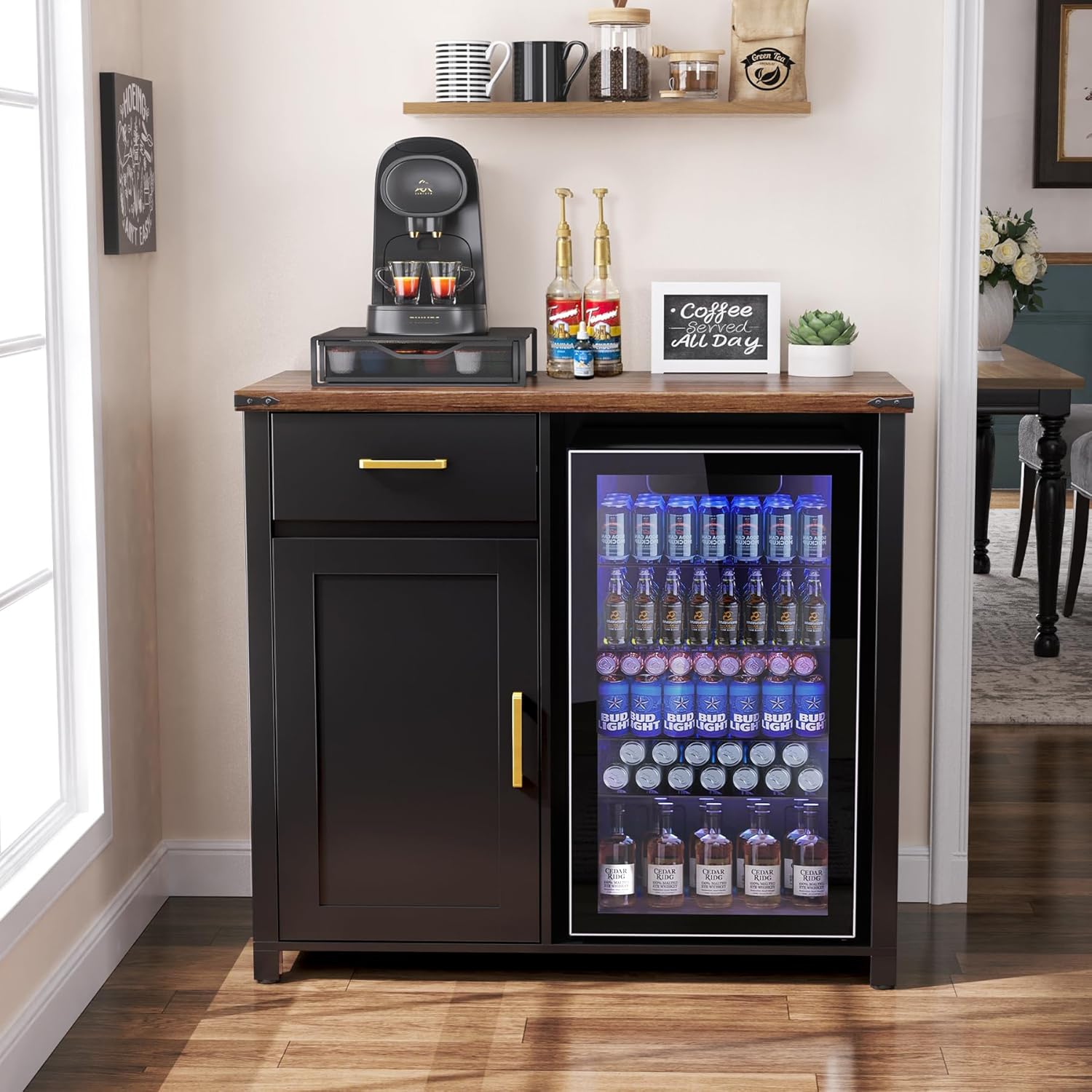 Coffee Bar Cabinet with Mini F - Home Bar And Fridge 评论和价格