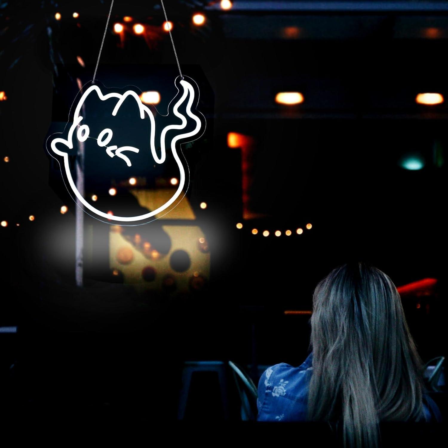 Cat Ghost Neon Sign USB Powere - Home Bar Signs 评论和价格