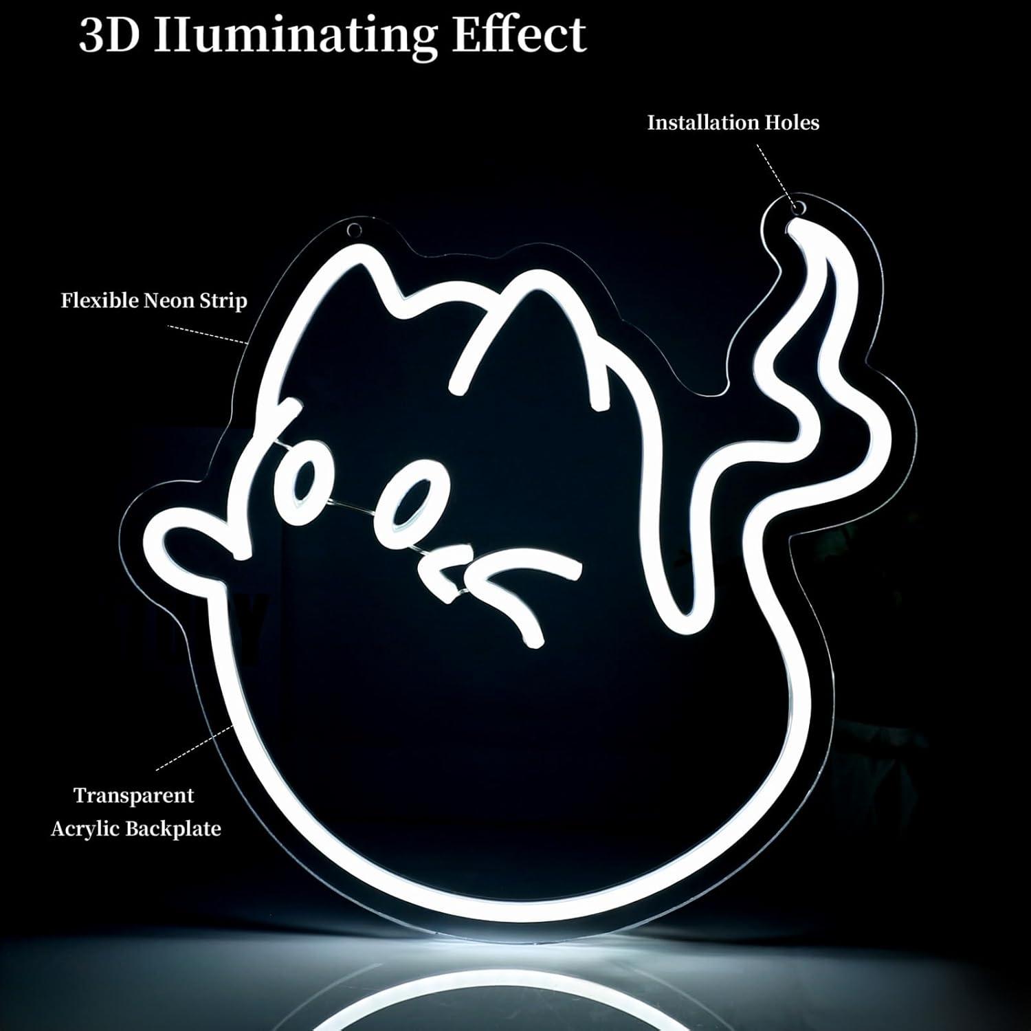 Cat Ghost Neon Sign USB Powere - Home Bar Signs 评论和价格