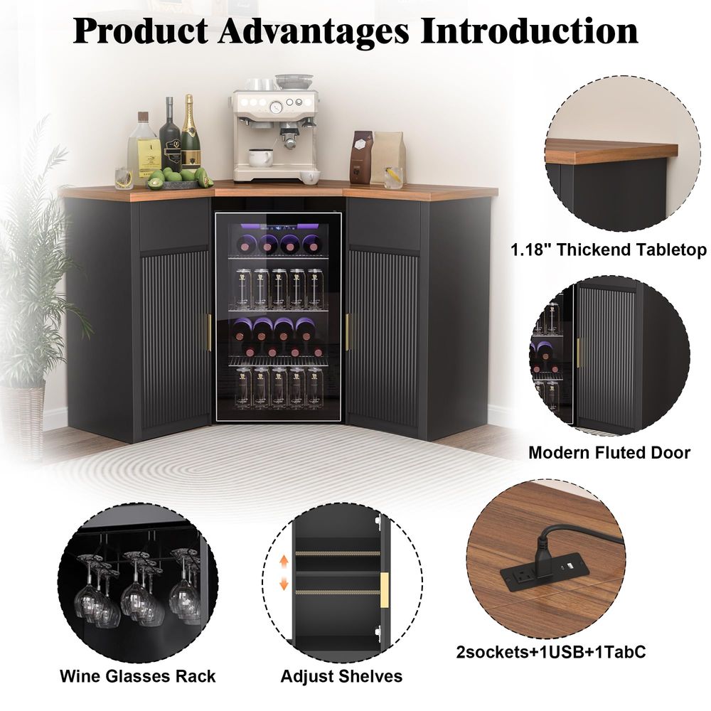 Corner Bar Cabinet with Fridge - Home Bar And Fridge 评论和价格