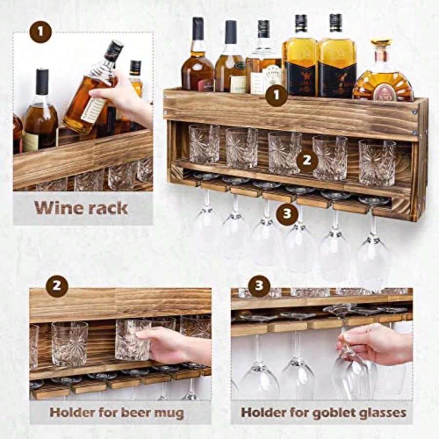 Wine Rack Wall Mounted WoodAlc - Home Bar Shelves 评论和价格