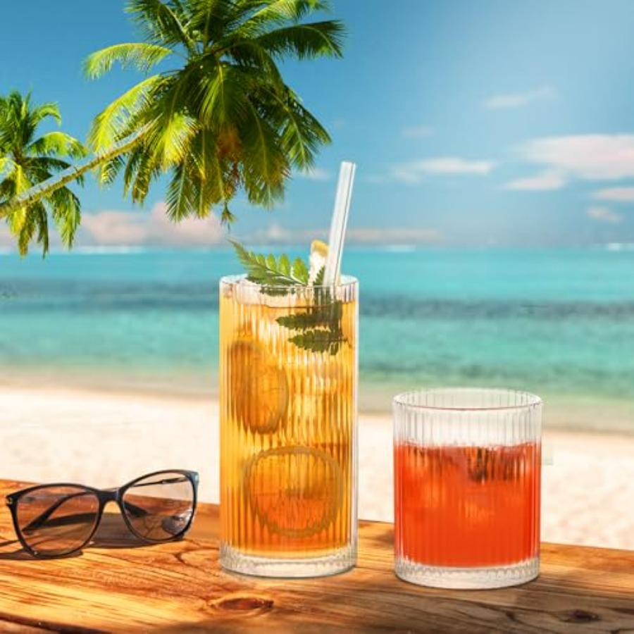 12Piece Ribbed Glassware Set w - Highball Glass Set 评论和价格