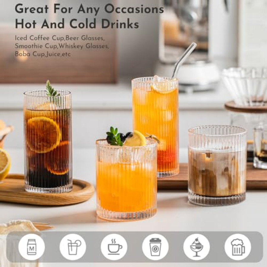 12Piece Ribbed Glassware Set w - Highball Glass Set 评论和价格