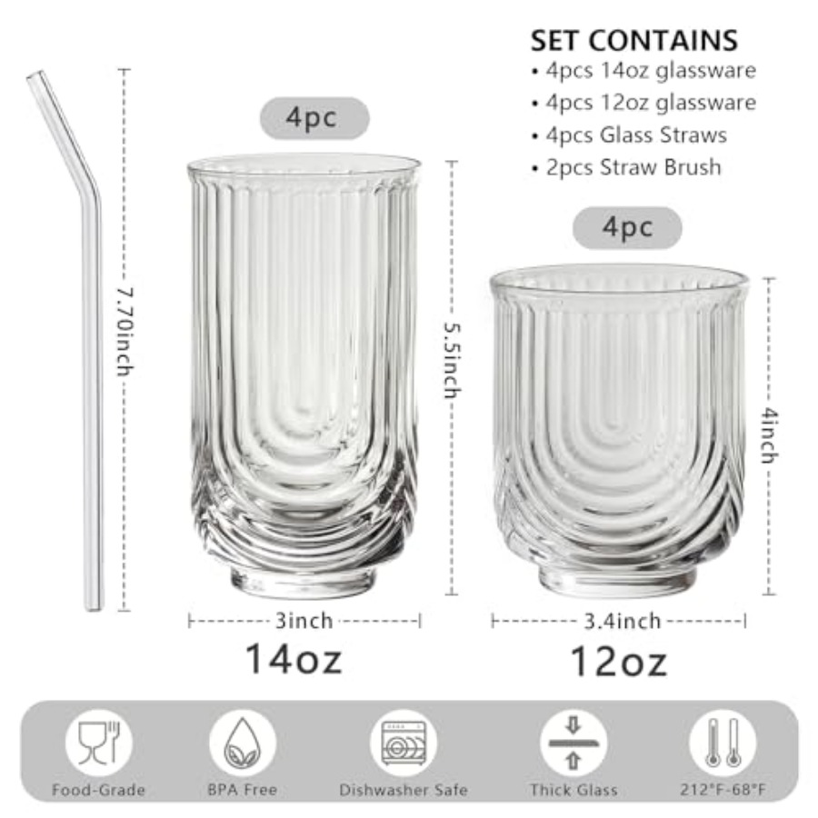 Water Drinking Glasses Set of  - Highball Glass Set 评论和价格