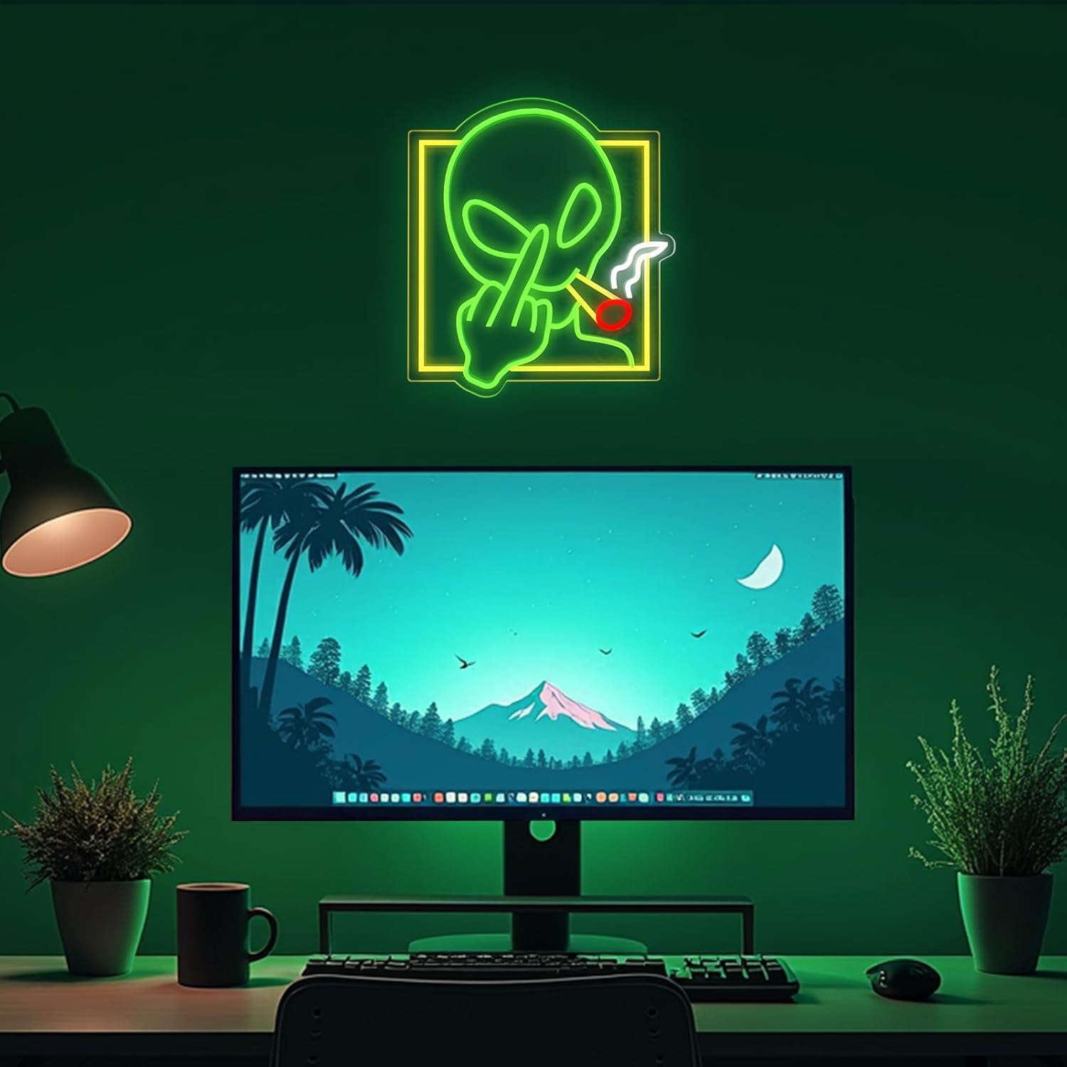 Green Alien Neon Sign Art Wall - Home Bar Signs 评论和价格