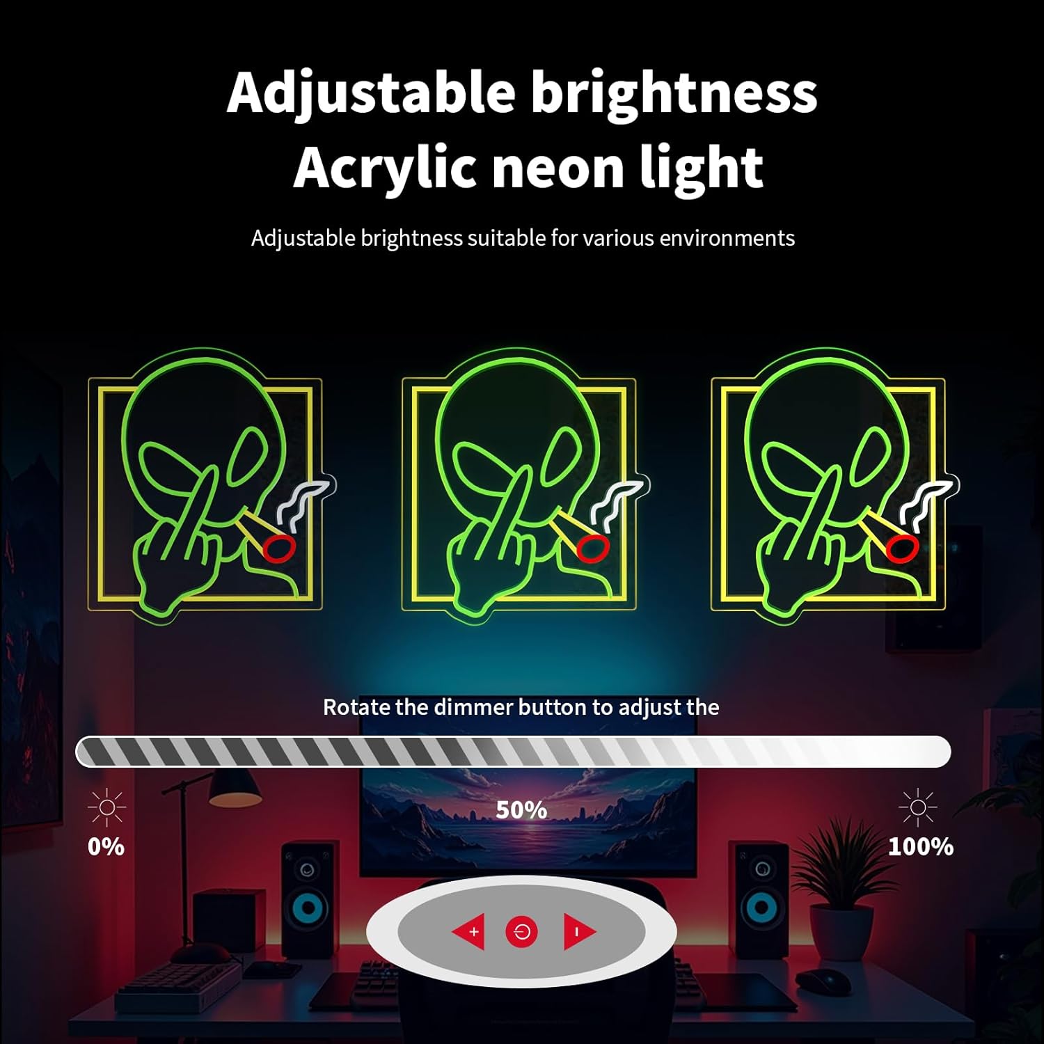 Green Alien Neon Sign Art Wall - Home Bar Signs 评论和价格