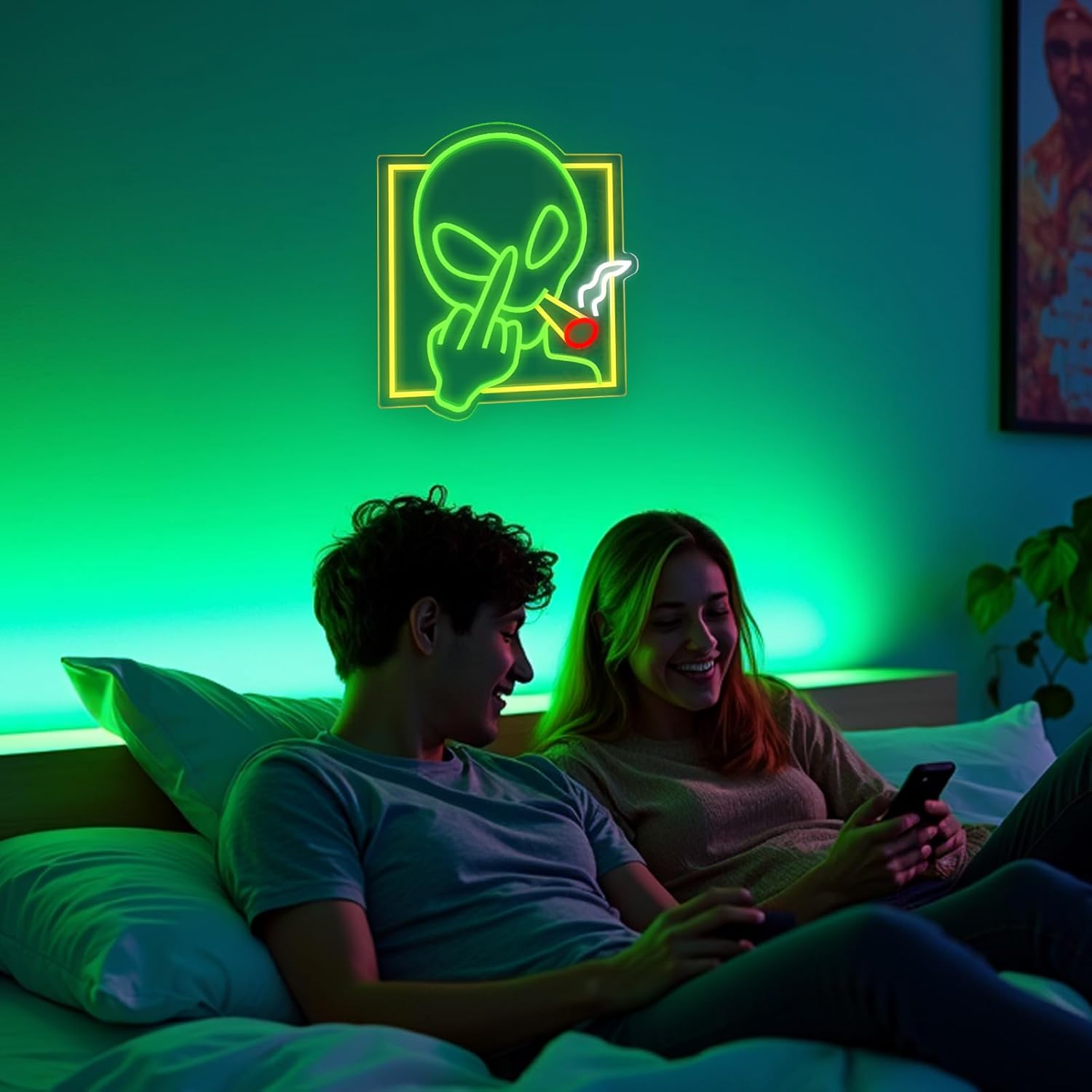 Green Alien Neon Sign Art Wall - Home Bar Signs 评论和价格