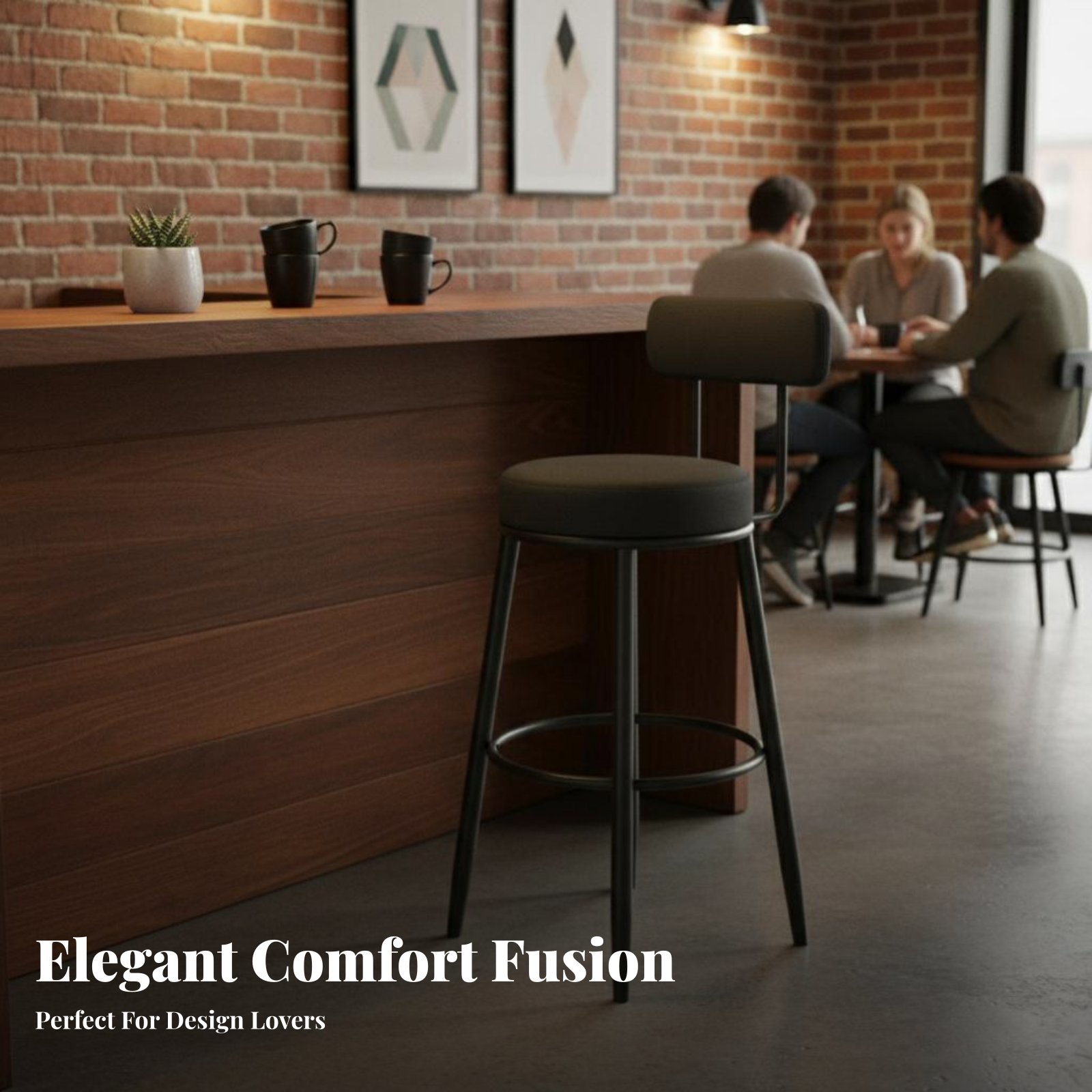 Upholstered Stool with Low Rea - Home Bar Seating 评论和价格