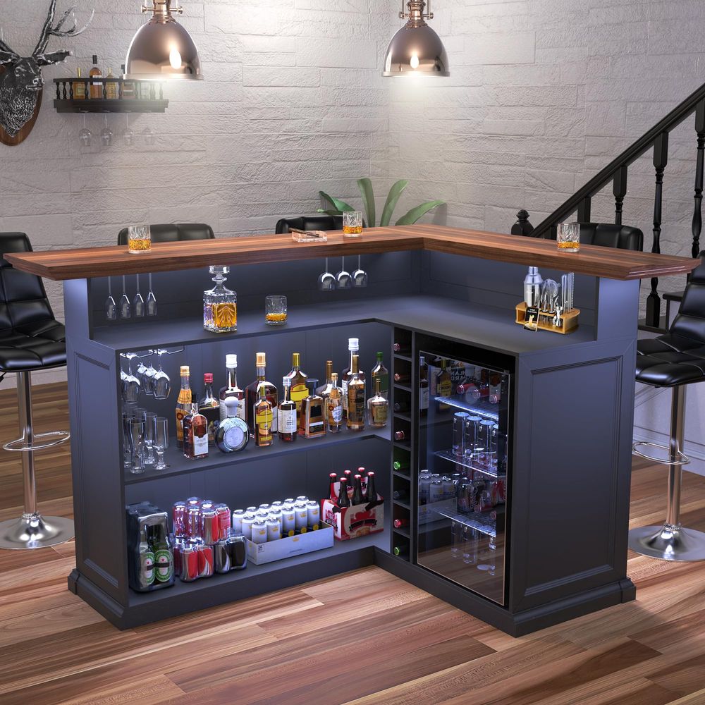 L Shaped Home Bar Cabinet with - Home Bar And Fridge 评论和价格