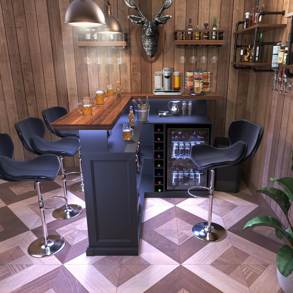 L Shaped Home Bar Cabinet with - Home Bar And Fridge 评论和价格