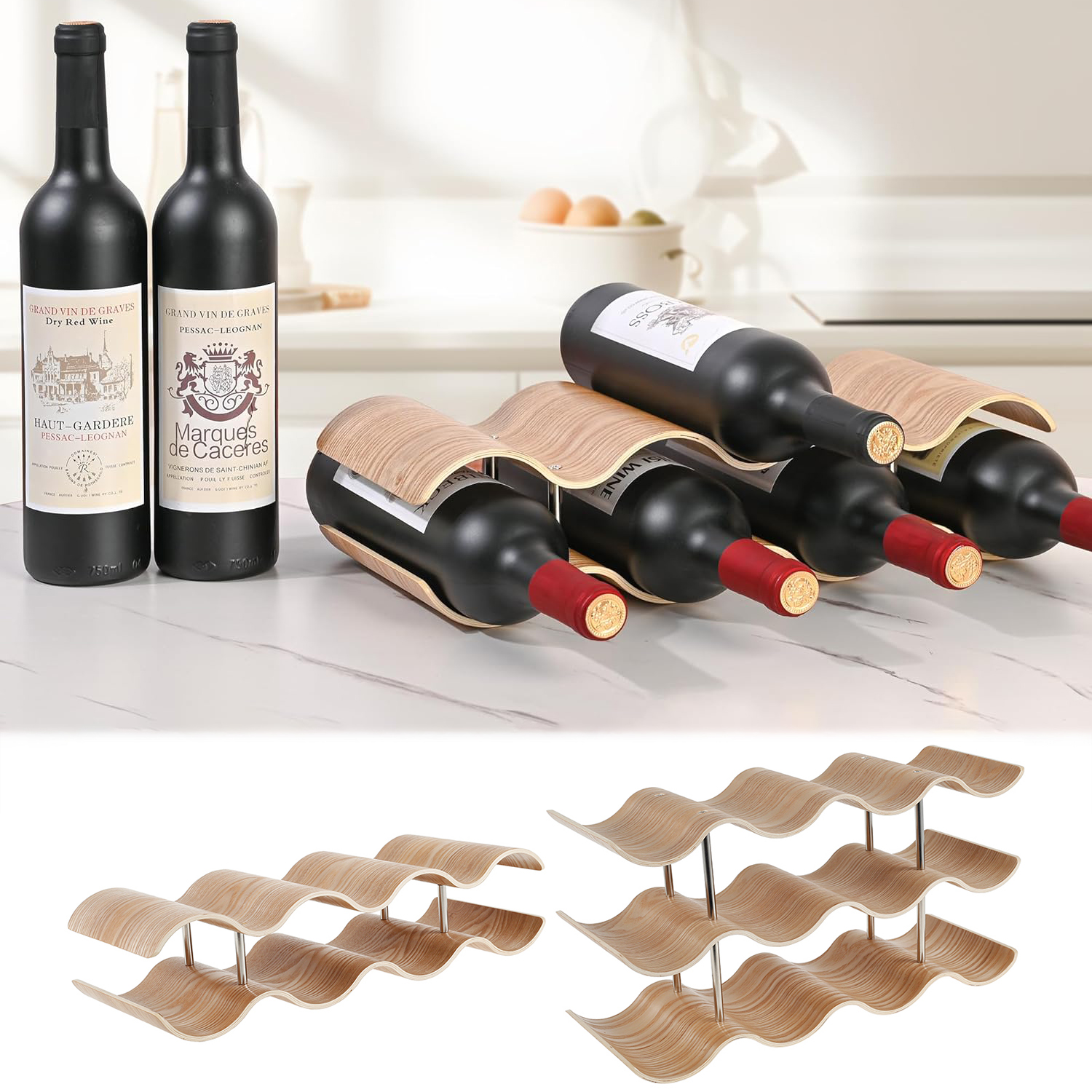 2/3-Tier Wooden Wine Rack Wavy - Home Bar And Cabinet 评论和价格