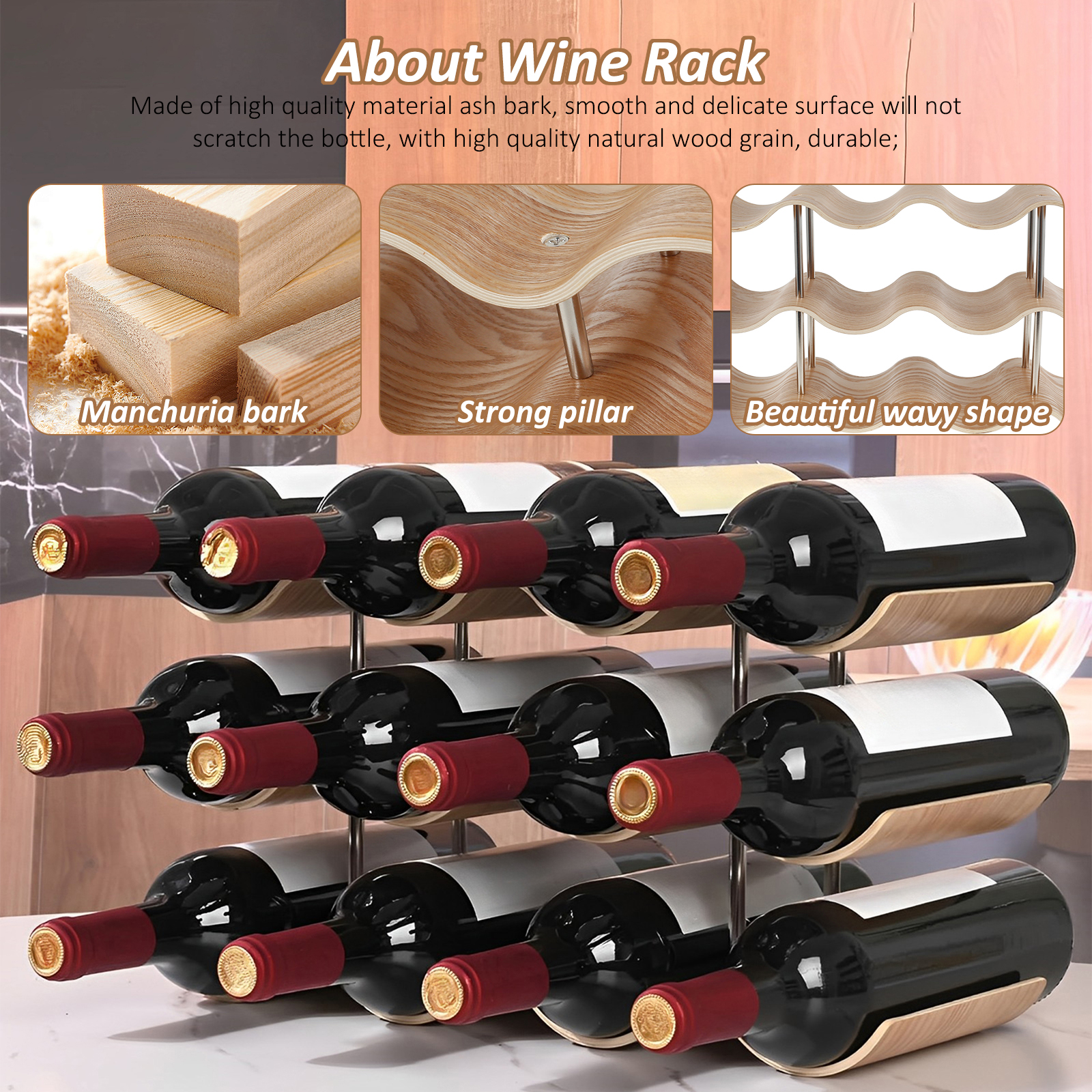 2/3-Tier Wooden Wine Rack Wavy - Home Bar And Cabinet 评论和价格