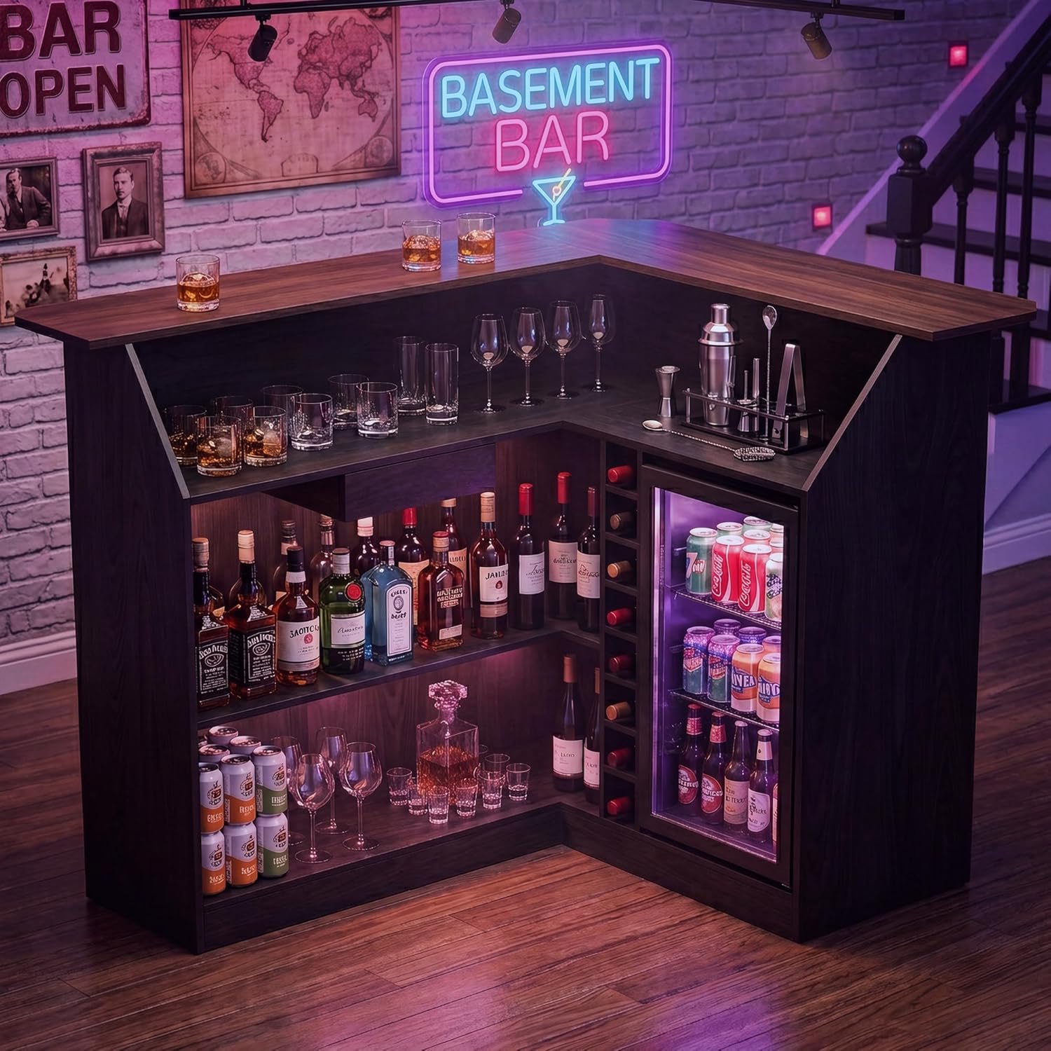 L Shaped Home Bar Unit With Fr - Home Bar And Fridge 评论和价格