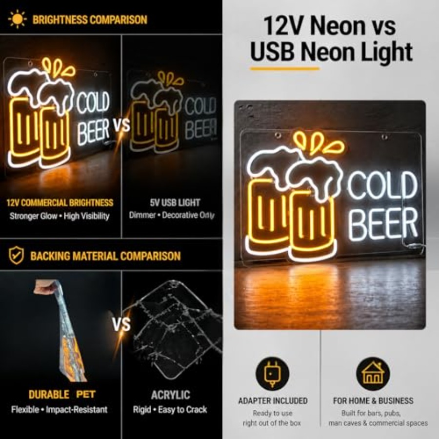 Cold Beer Neon Sign for Busine - Home Bar Signs 评论和价格
