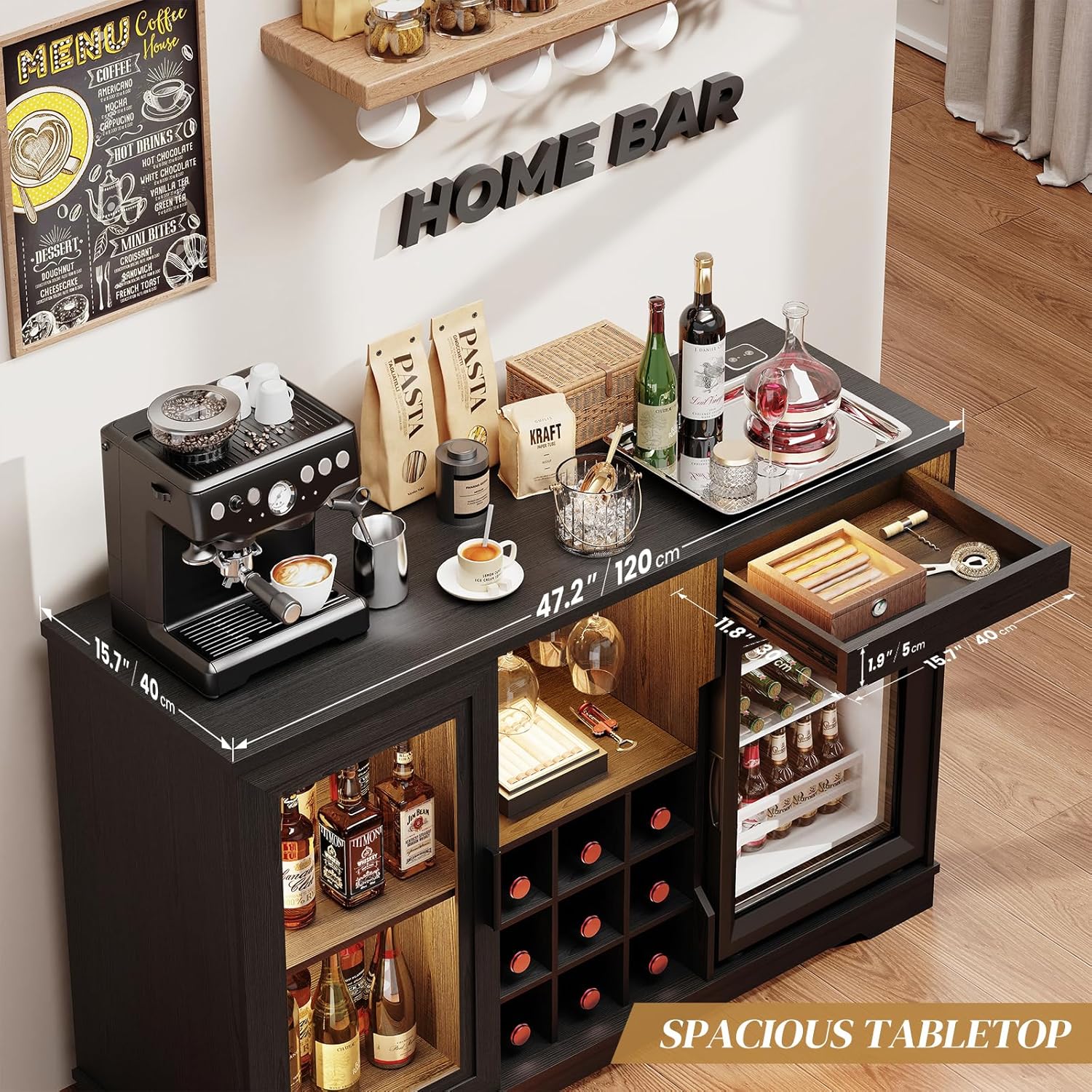 Coffee Bar Cabinet with Fridge - Home Bar And Fridge 评论和价格