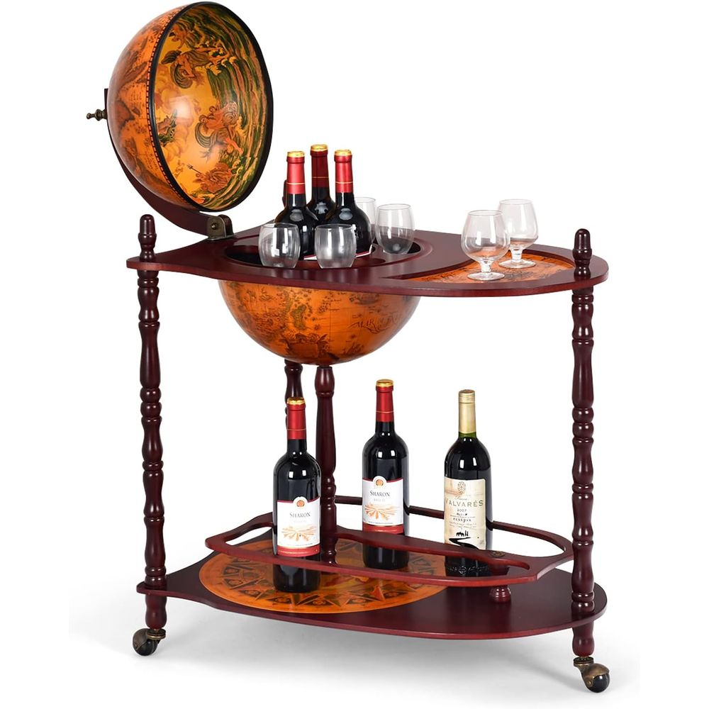Vintage 34.5 Wheeled Globe Bar - Home Bar Shelves 评论和价格