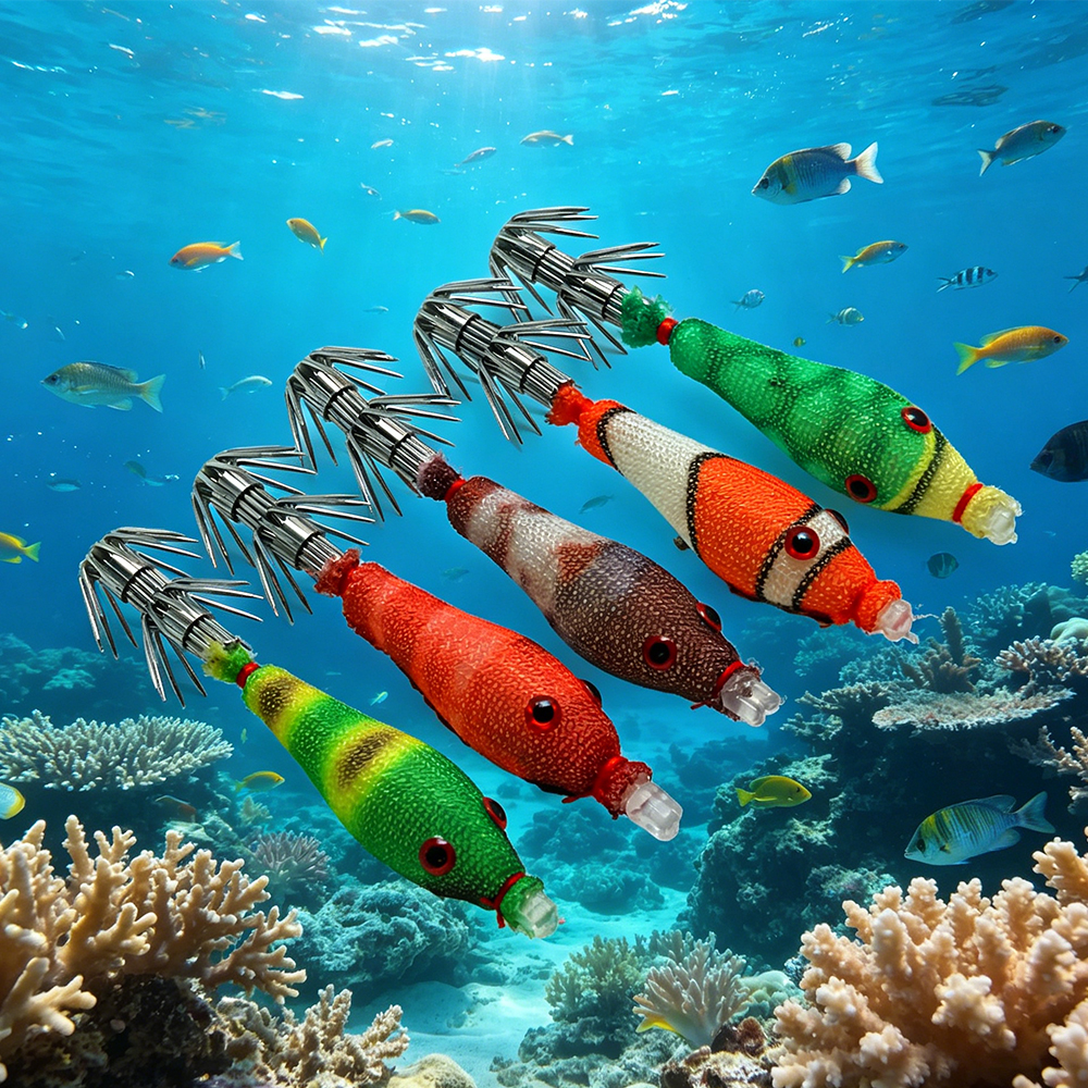 5 Pcs Squid Soft Baits, Lumino - Jigger Double Sided 评论和价格