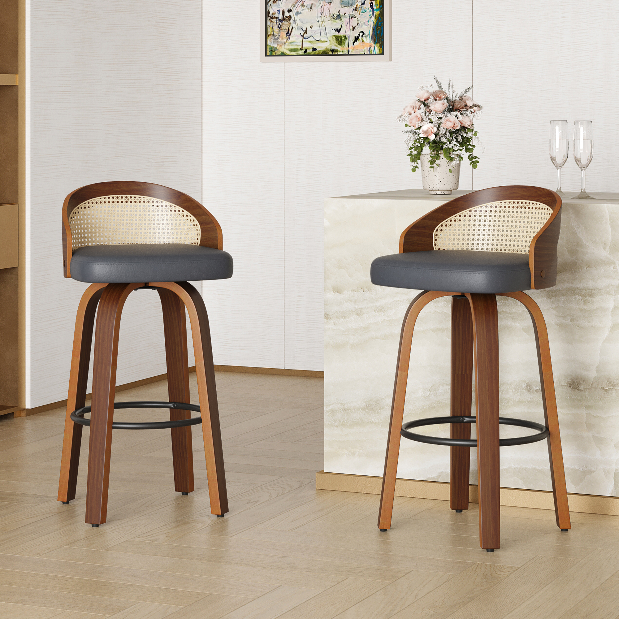 Set of 2 Swivel Bar Stools, Mo - Home Bar Lounge 评论和价格