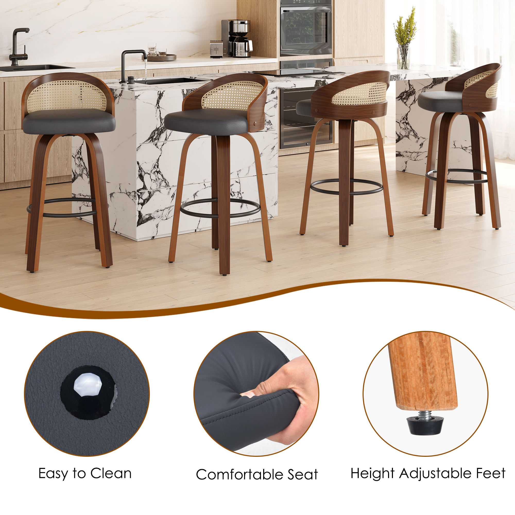 Set of 2 Swivel Bar Stools, Mo - Home Bar Lounge 评论和价格