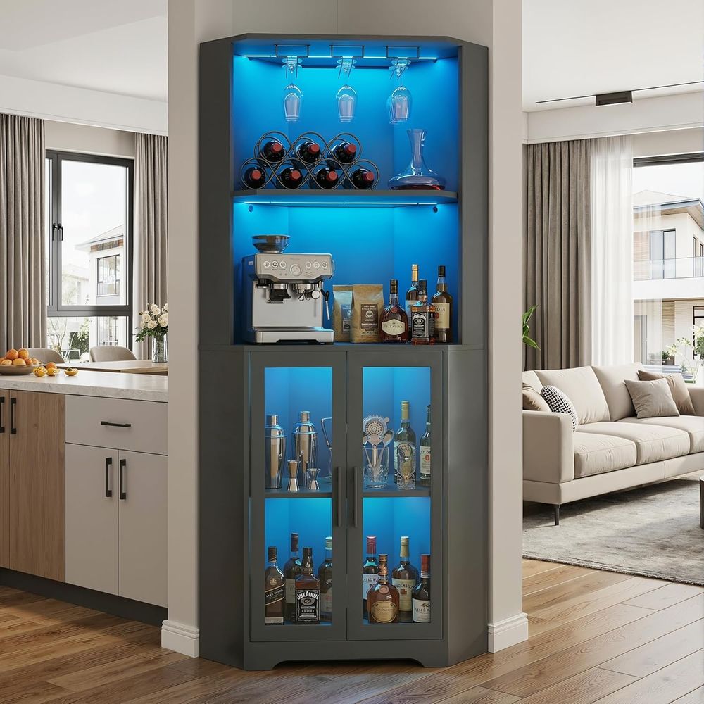 65 Tall LED-Illuminated Bar Ca - Home Bar And Cabinet 评论和价格