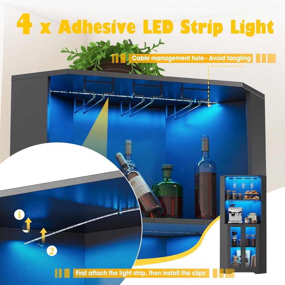 65 Tall LED-Illuminated Bar Ca - Home Bar And Cabinet 评论和价格