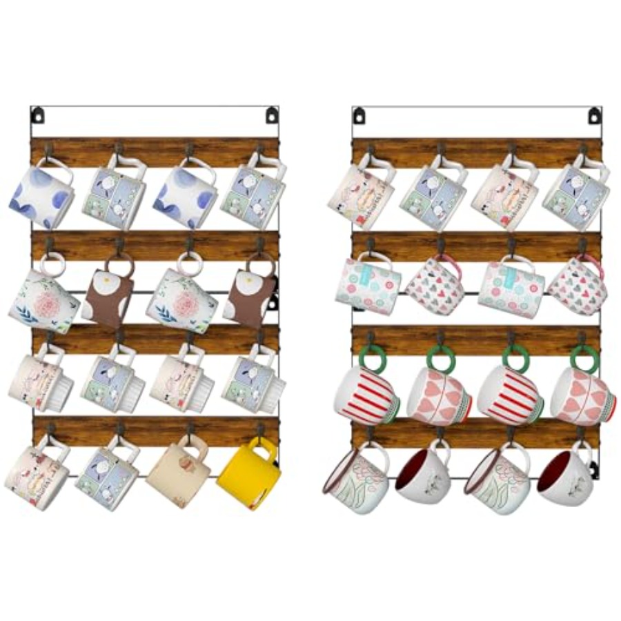 Rustic Wood Coffee Mug Rack -  - Home Bar Shelves 评论和价格