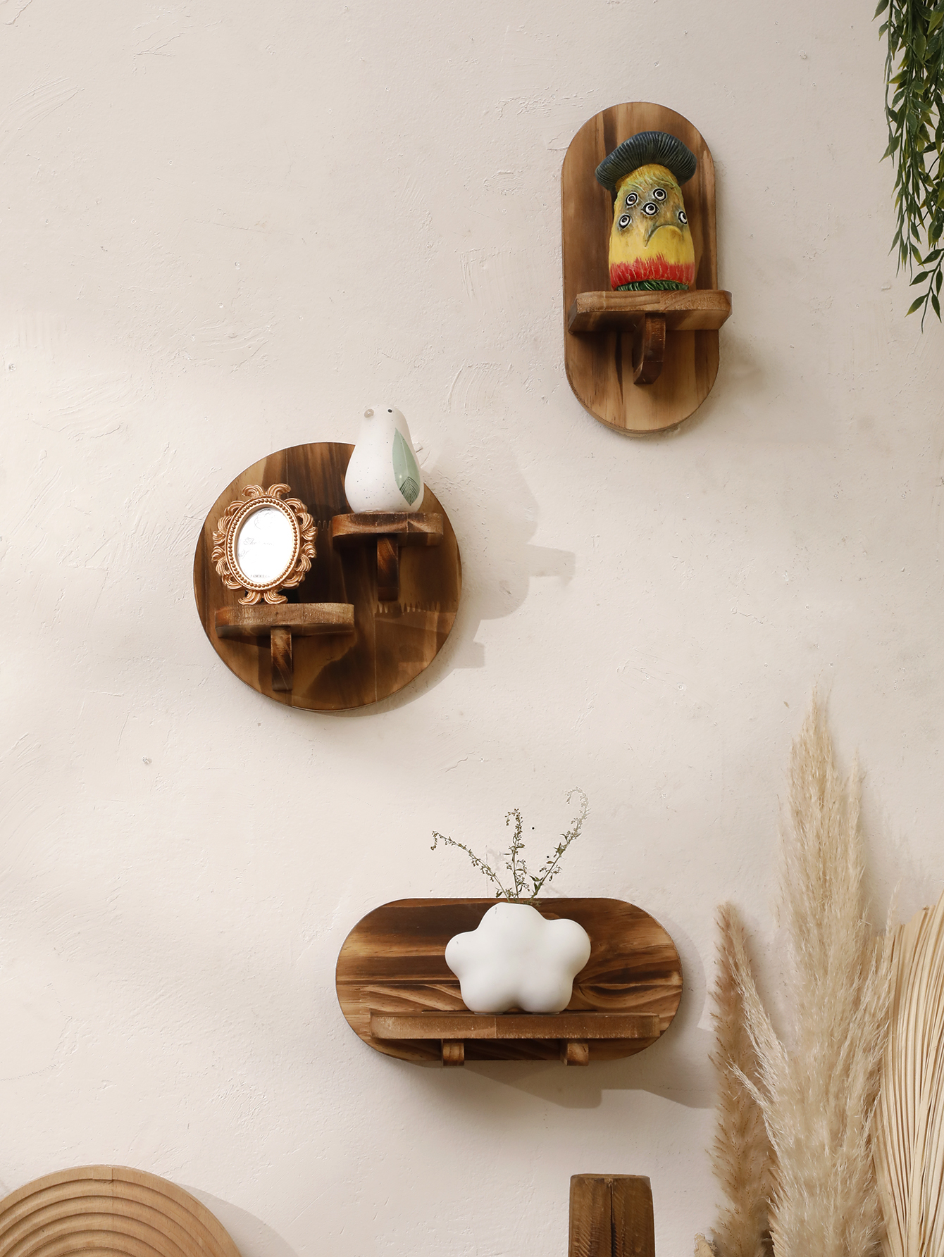 1/2-tier Wooden Shelves Oval C - Home Bar Shelves 评论和价格