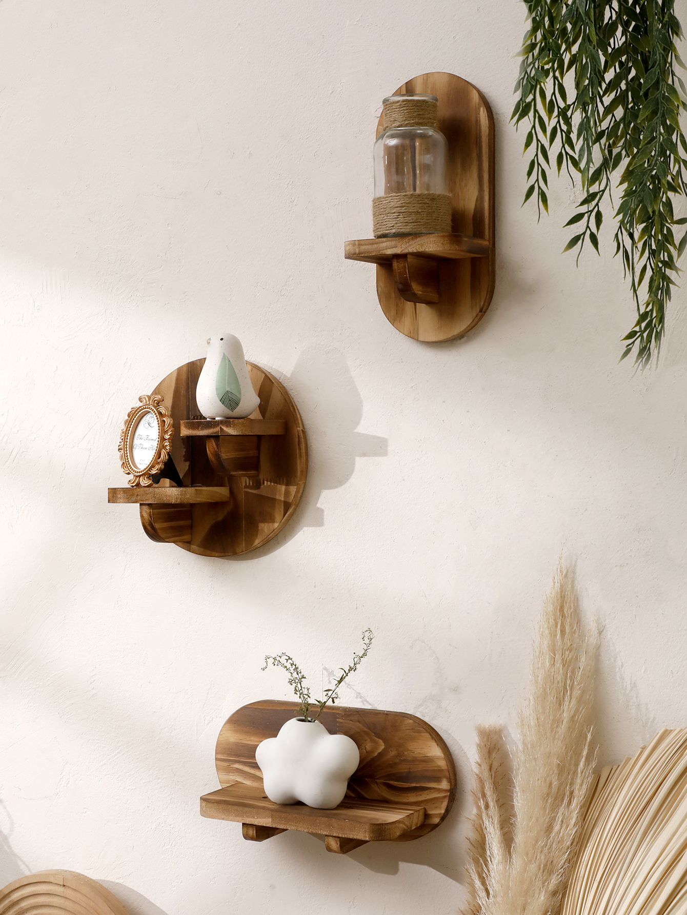 1/2-tier Wooden Shelves Oval C - Home Bar Shelves 评论和价格