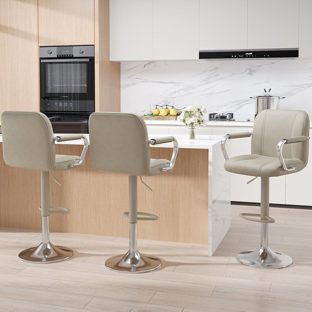 3 Beige Adjustable Swivel Coun - Home Bar Seating 评论和价格