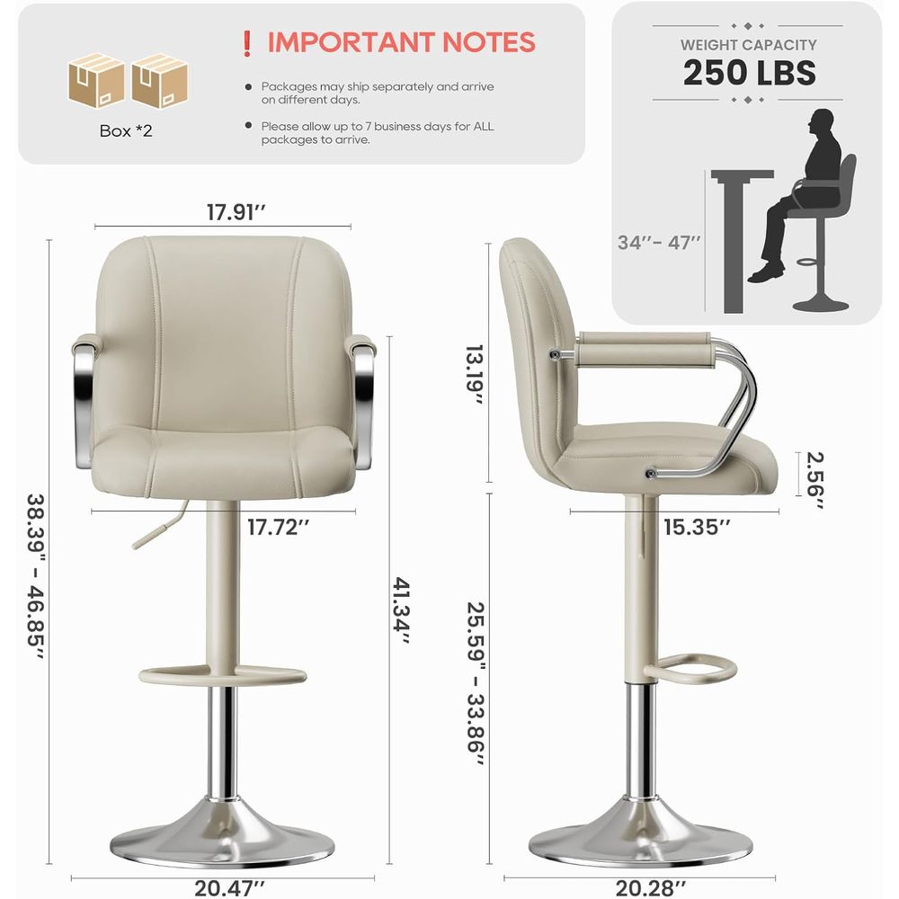 3 Beige Adjustable Swivel Coun - Home Bar Seating 评论和价格