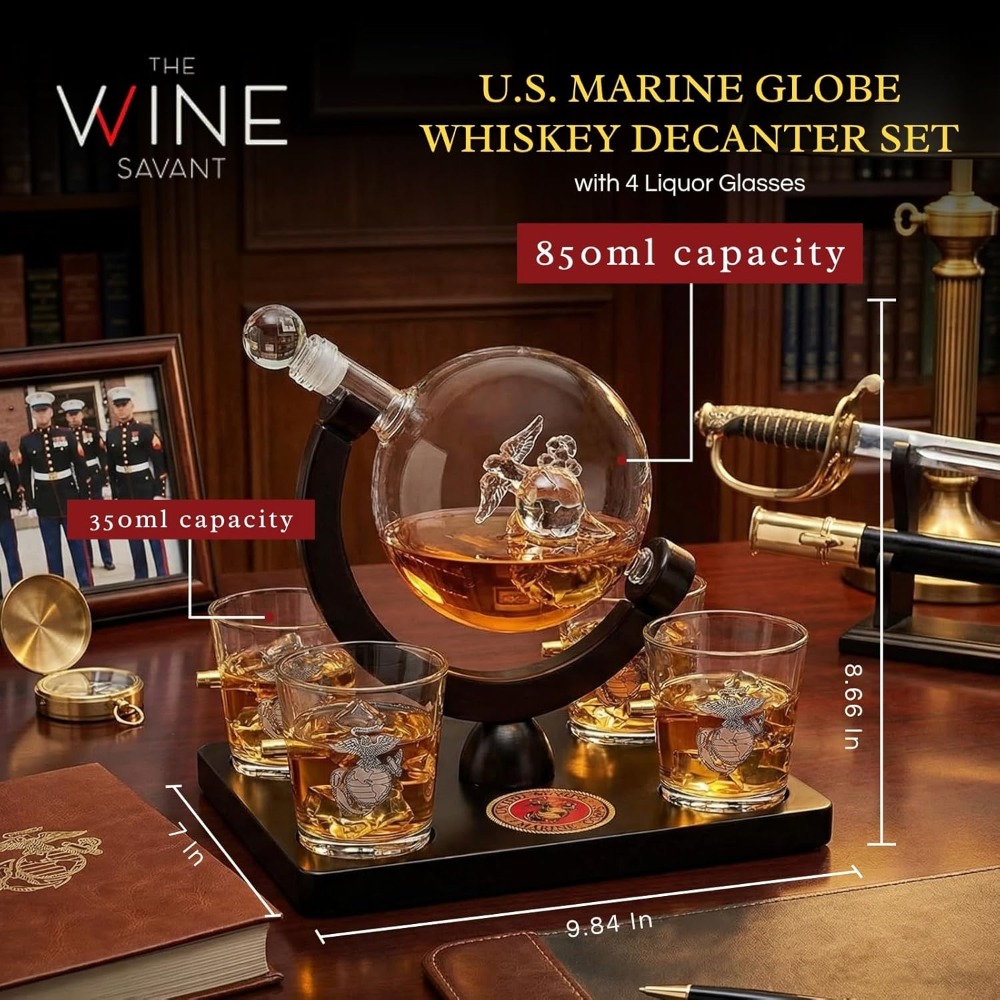 USMC Marine Globe Whiskey Deca - Decanter Globe Set 评论和价格