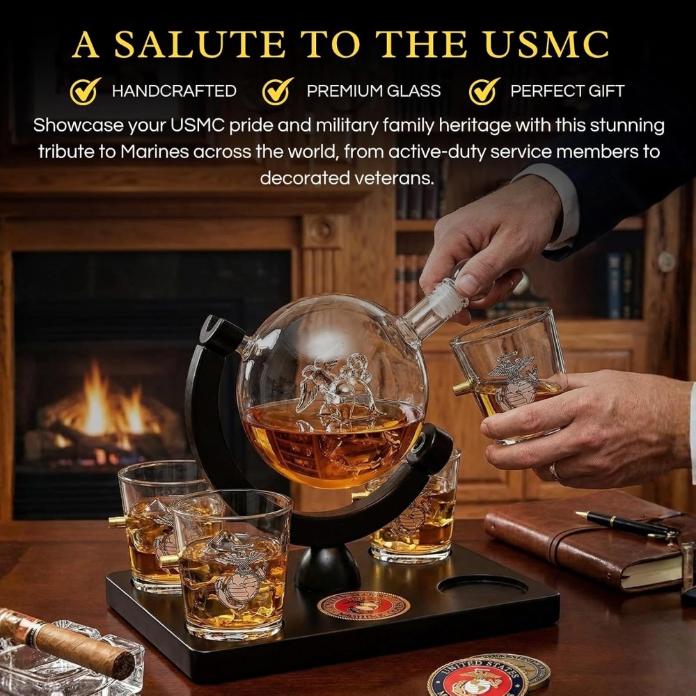 USMC Marine Globe Whiskey Deca - Decanter Globe Set 评论和价格