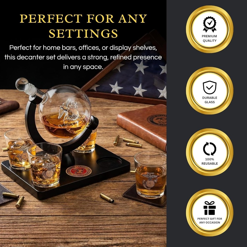 USMC Marine Globe Whiskey Deca - Decanter Globe Set 评论和价格