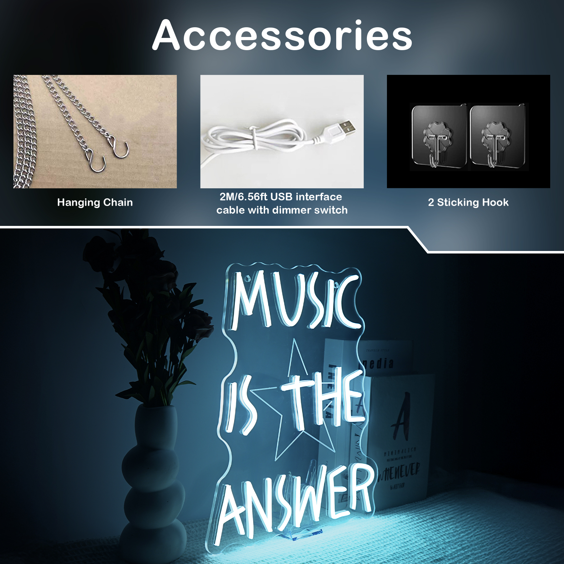 Music Is The Answer Neon Sign  - Home Bar Word 评论和价格
