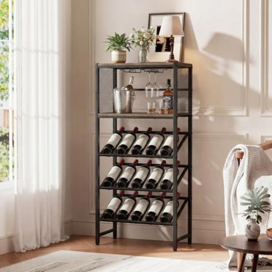 Corner Wine Rack with Glass Ho - Home Bar Shelves 评论和价格