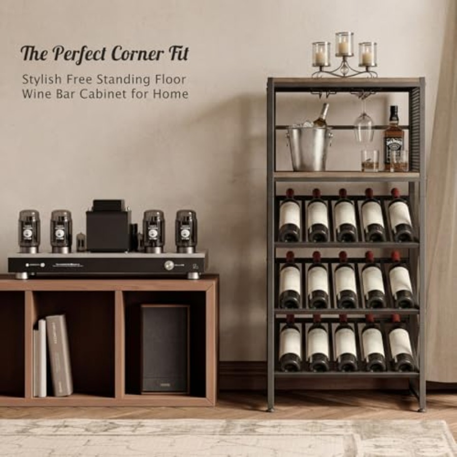 Corner Wine Rack with Glass Ho - Home Bar Shelves 评论和价格