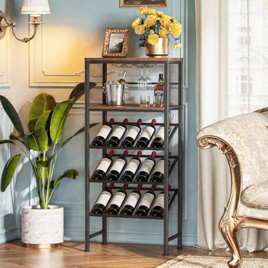 Corner Wine Rack with Glass Ho - Home Bar Shelves 评论和价格