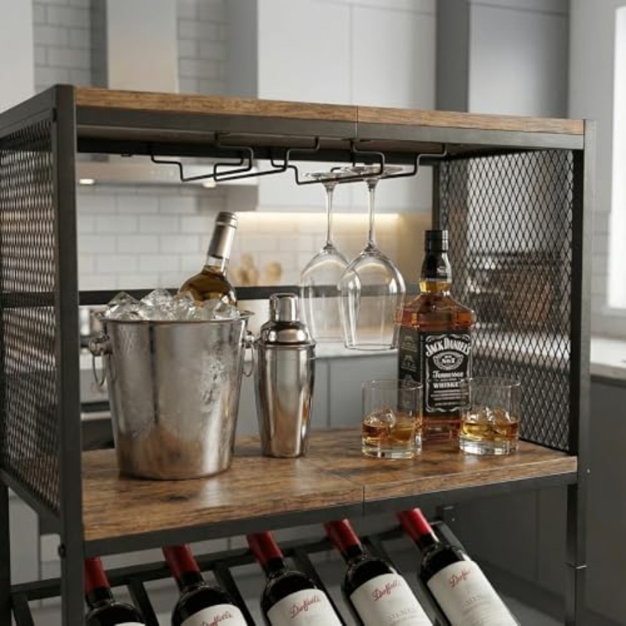Corner Wine Rack with Glass Ho - Home Bar Shelves 评论和价格