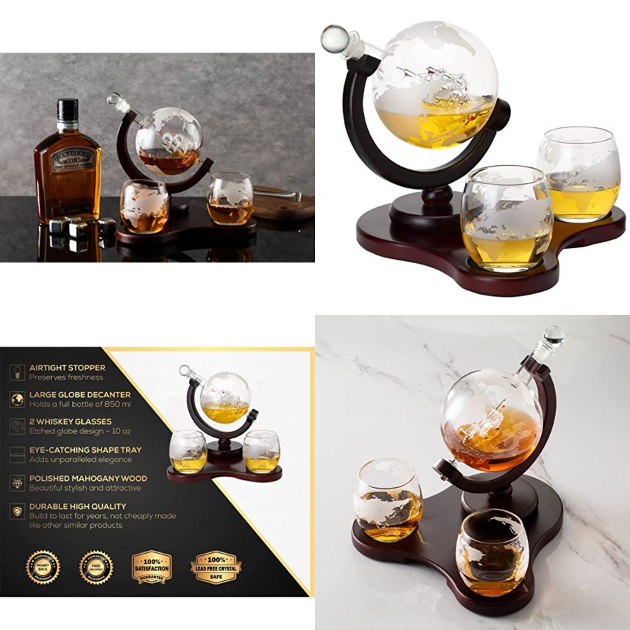 Whiskey Globe Decanter Set wit - Decanter Globe Set 评论和价格