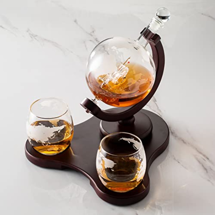 Whiskey Globe Decanter Set wit - Decanter Globe Set 评论和价格