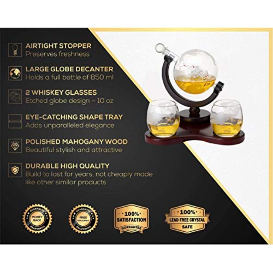 Whiskey Globe Decanter Set wit - Decanter Globe Set 评论和价格